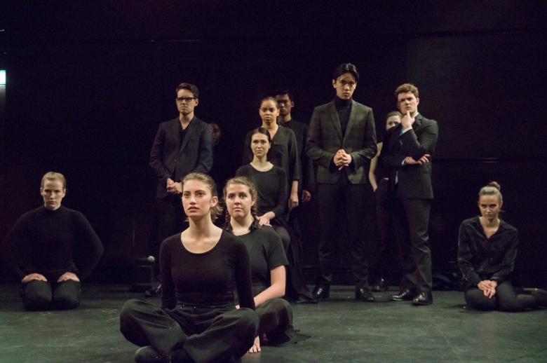 Actors on stage during the spring 2019 Shakespeare in Performance at RADA final presentation of Hamlet